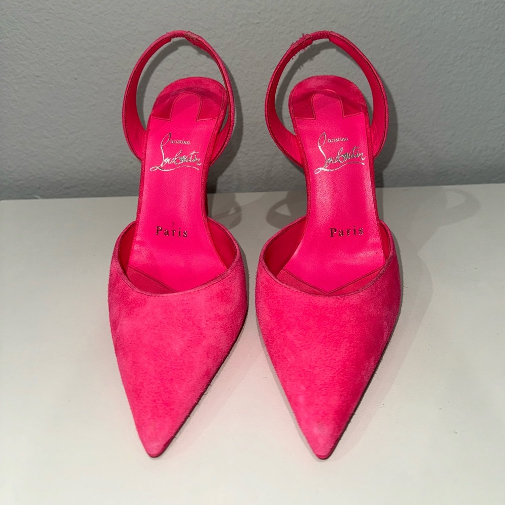 Size 36 Brand New Louboutin So Kate Neon Pink Suede Slingback 100mm Heel